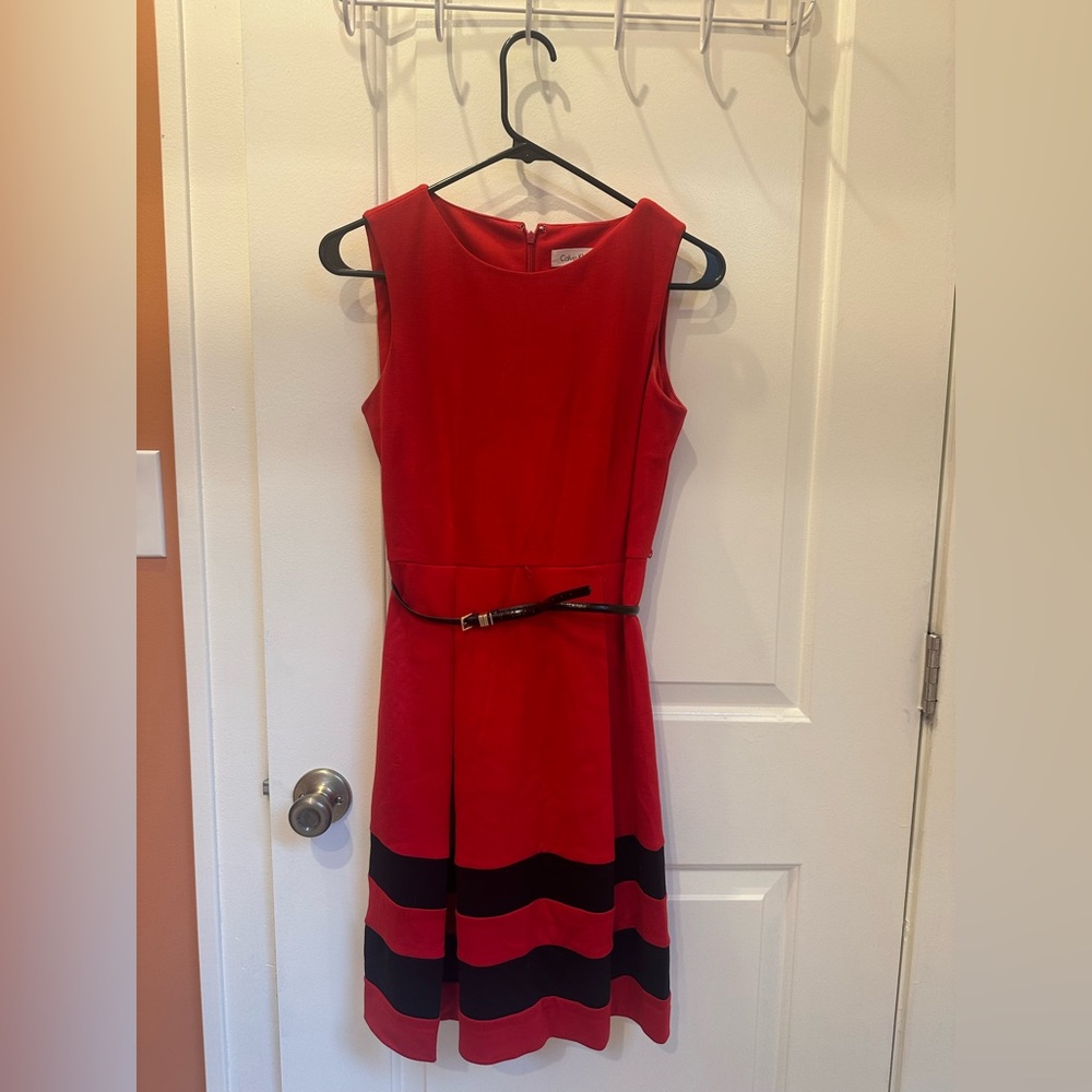 Calvin Klein Red Dress with Black Belt